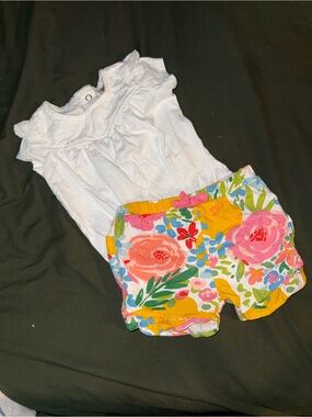 White Ruffle Tank with Multicolor Floral Shorts Set for Girls